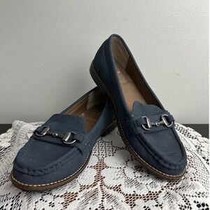 White Mountain Womens Loafers Sz 8M Blue Faux Suede Horsebit Slip On Cushioned